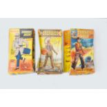 Three Marx action figures: Mike Hazard Double Agent, Johnty West Cowboy and Chief Cherokee Indian,