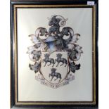A Coat of Arms Non Vita Sed Vigor Mixed media, heightened with gilding (Dimensions: 53 x 42cm.)(53 x