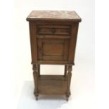 A French walnut marble top pot cupboard. (Dimensions: Height 87cm, width 40cm.)(Height 87cm, width