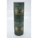 A large Troika cylindrical vase, the green body decorated with brown and cream geometric shapes,