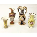 Three English porcelain vases and a ewer, all with floral decoration (4). (Dimensions: Height 30cm