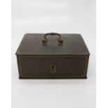 A 19th century steel cash box with key. (Dimensions: Height 10cm (excluding handle), width 25cm,