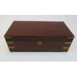 A Victorian mahogany brass bound campaign writing slope. (Dimensions: Height 19cm, width 53cm.)(