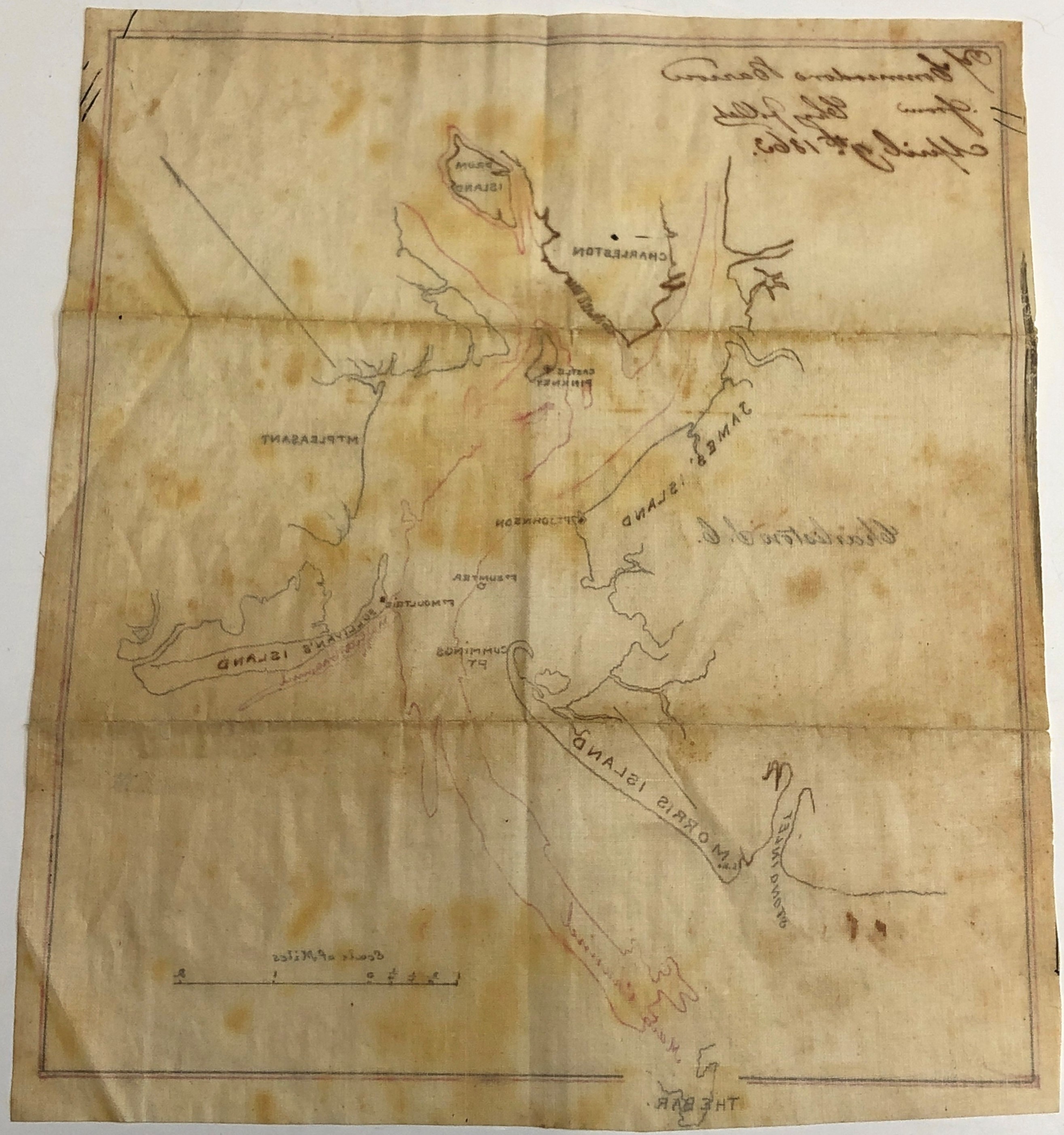 AMERICAN CIVIL WAR Interesting contemporary manuscript map of the approaches to Charleston S.C.