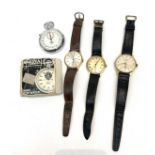 Three Gentlemen's gold plated wrist watches and a Presta stop watch.