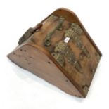 A Victorian walnut brass bound coal box, with brass shovel. (Dimensions: Height 36.5cm, width33.