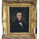 English School, mid 19th Century Gentleman Seated Oil on artist's board (Dimensions: 20 x 15cm)(20 x