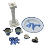 A Wedgwood Botanical bowl, circa 1820, a creamware Corinthian column candlestick, a Spode pickle