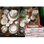 Part dinnerware by Wedgwood 'Cornucopia' fine bone china, Royal Albert collector plates, Royal Crown