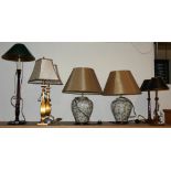 A selection of seven assorted table lamps