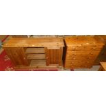 A stained pine four plus two chests of drawers together with a pine wall unit (2)