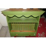 A painted pine kitchen plate rack incorporating two drawers and a shelf, 87cm long, 90cm high and
