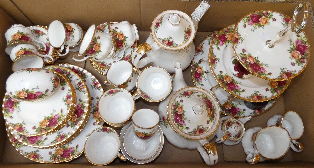 'Old Country Roses' by Royal Albert consisting of a three tier cake stand, coffee and teapot, side