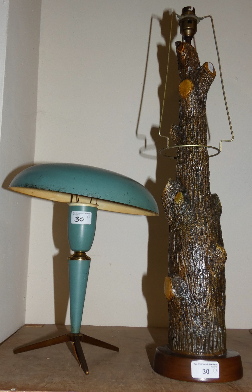 A table lamp in the form of a tree branch together with a deco style table lamp (2)