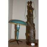 A table lamp in the form of a tree branch together with a deco style table lamp (2)