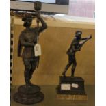 A bronzed spelter figure of a mandolin player together with a spelter figure (2)