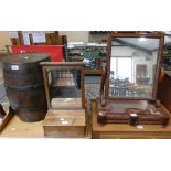 An oak barrel together with two dressing table mirrors (3)