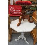 A painted tilt top table, 63 cm tall x 62 cm together with a late Victorian stool (2)