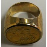 A 9ct gold mounted 1912 sovereign ring, gross weight 40gms