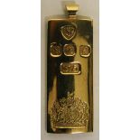 A 9ct gold ingot pendant, Sheffield 1977, 15gms