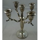 A silver four branch/five light candelabra, Birmingham 1959, with vase shape sconces to a baluster