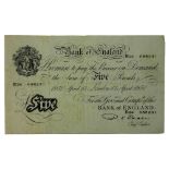 A Bank of England White five pound note - April 13th 1950, chief cashier - P S Beale - R24 088231.