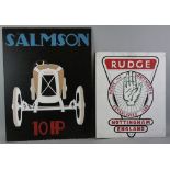 A Salmson 10 hp hand painted MDF sign, 62 x 80 cm, together with a similar Rudge - Whitworth sign,