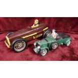 A resin model of a 1930's race car, 46 cm and a smaller example of a Bentley (2).