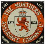 A single sided enamel and tin advertising sign, for the Northern Assurance Company, 46 cm square.