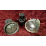 Two Lucas King of the Road motorcycle acetylene lamps and a carbide holder (3).