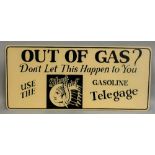 *A reproduction Out of Gas painted tin sign, 40 x 90 cm.