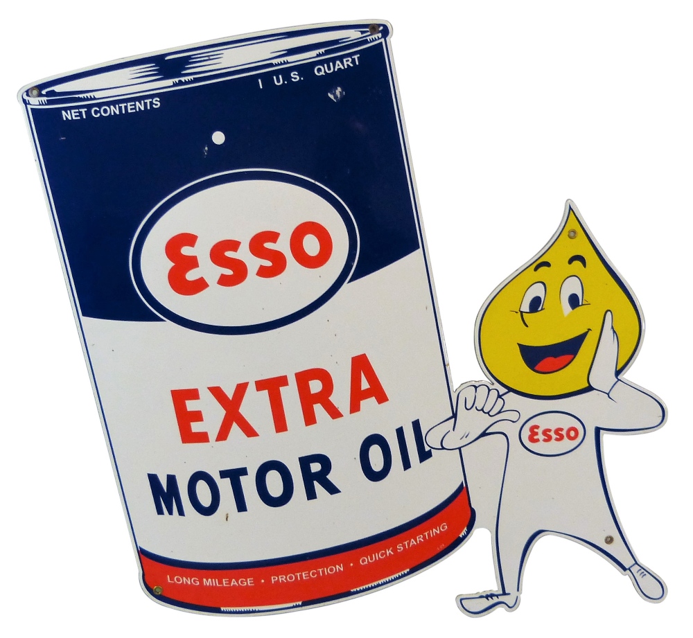 *An Esso Extra Motor Oil enamel and tin single sided sign, c. 1980's, 62 x 58 cm.