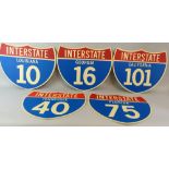 *Five reproduction Interstate pained MDF signs, 48 x 59 cm.