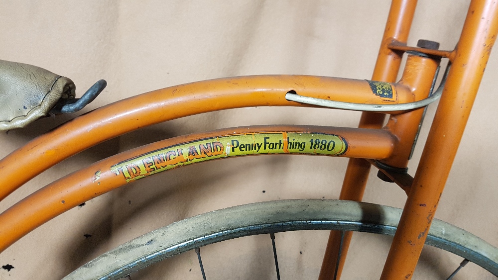 Monaco Old England Penny Farthing Bicycle - orange tubular steel frame, steel rims with white - Image 3 of 4