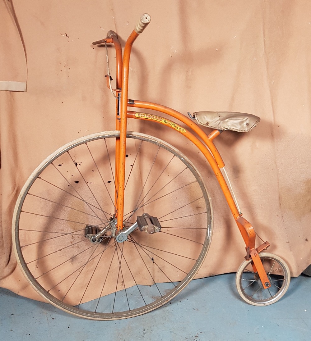 Monaco Old England Penny Farthing Bicycle - orange tubular steel frame, steel rims with white - Image 2 of 4