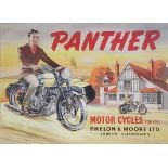 Original artwork for Panther Motorcycles 1955 poster, with pencil markings to the margins, 44 x 33