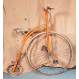 Monaco Old England Penny Farthing Bicycle - orange tubular steel frame, steel rims with white