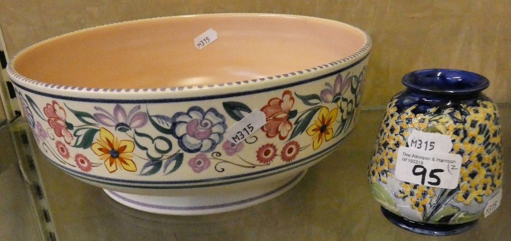 A large Poole pottery bowl together with a Moorcroft vase (AF) (2)