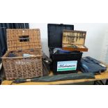 Fishing equipment, fishing basket, fishing seat, contents of bait boxes, reels, etc. floats,