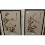 A pair of oriental silk pictures of birds (2)