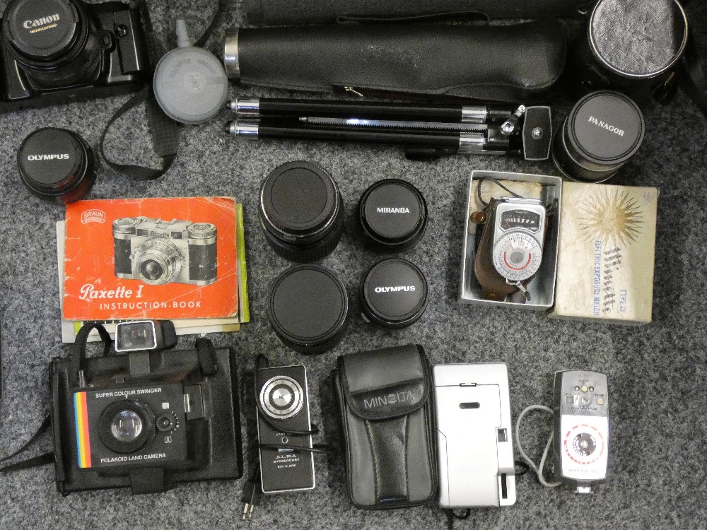 A collection of cameras together with a camera bag with Olympus camera and various lenses together - Image 2 of 3