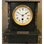 A slate and marble mantle clock, the face marked 'Pexton of Beverley', with presentation plaque from