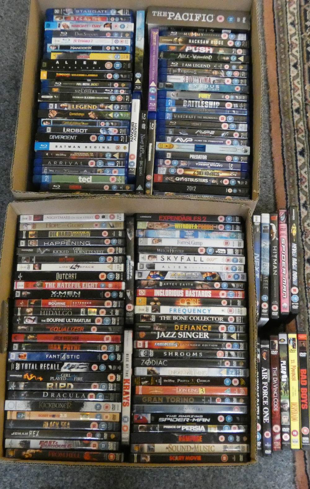 Two boxes of DVDs