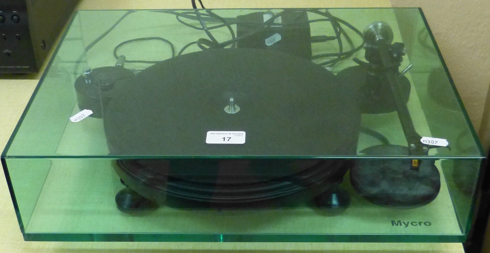 A Mitchell Mycro turntable in perspex case