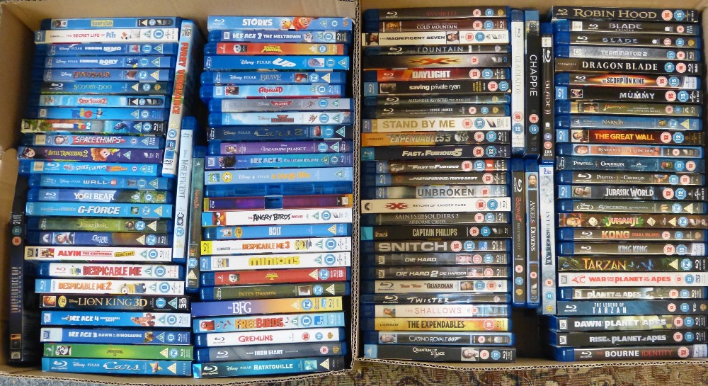 Two boxes of DVDs