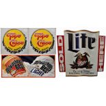 *Four tin and enamel beer advertising signs, comprising; 'Miller Lite', 90 x 86cm, 'Miller