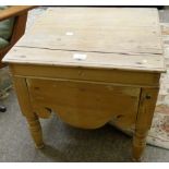 A pine commode with galvanized liner bearing a G Cattle & Son, Tinsmiths, Beverley, label