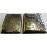 A silver cigarette case Birmingham 1919 with engine turned decoration and another example Birmingham