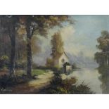 Landscape oil on canvas signed Vernon