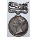 The Crimea Medal and bar Sebastopol (25th October 1854), named to P. Downey 1st Battalion 1st